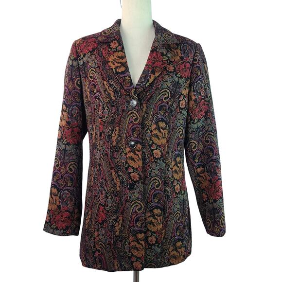 Katherine New York Red Blue Purple Green Tapestry Blazer Jacket Lined Large - Picture 1 of 7